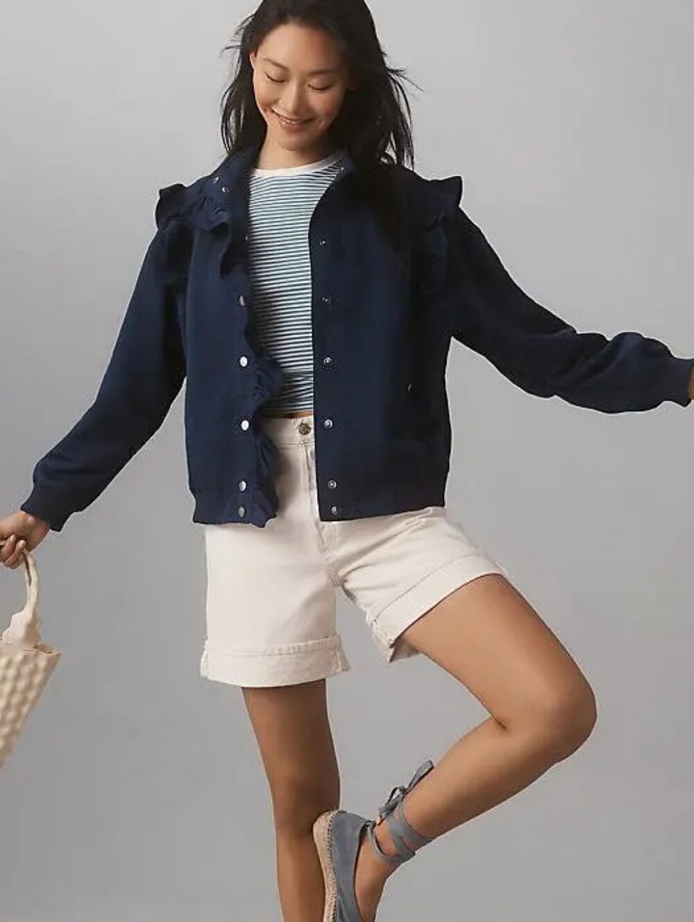 Anthropologie maeve ruffle bomber jacket Navy In Small